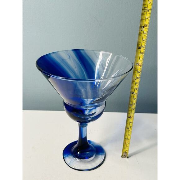 Vintage Hand Blown Cobalt Blue Swirl XL Martini Glass Candy Dish Holds 20 oz - Picture 2 of 9